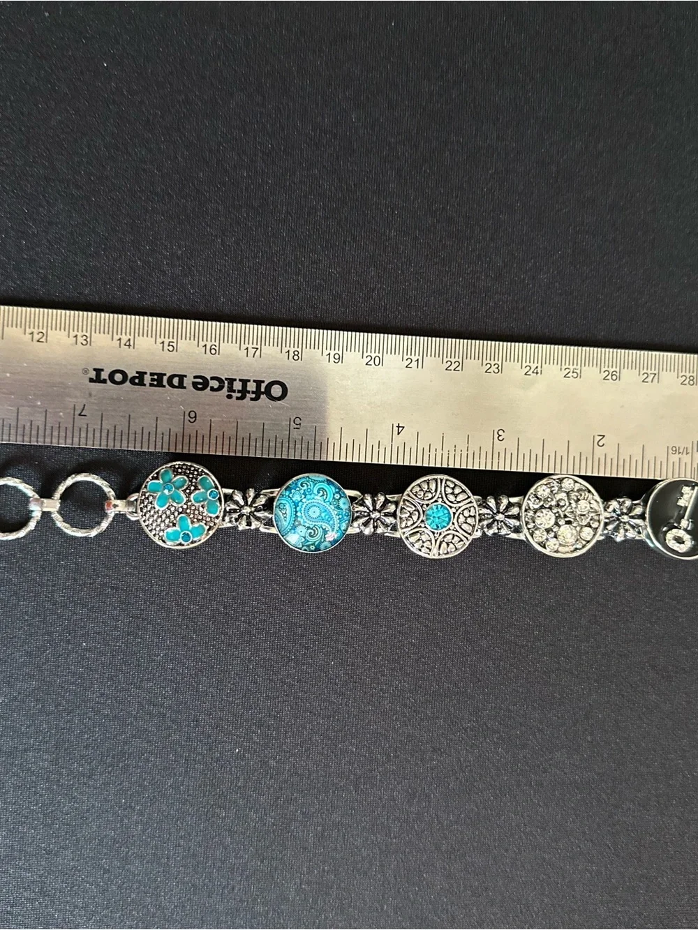 Silver-Tone Turquoise Floral Charm Bracelet - Women Jewelry